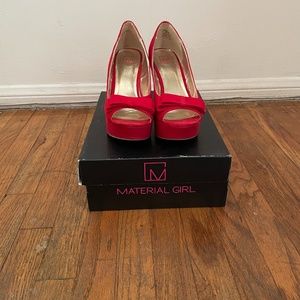 Red Suede Peep Toe Wedges